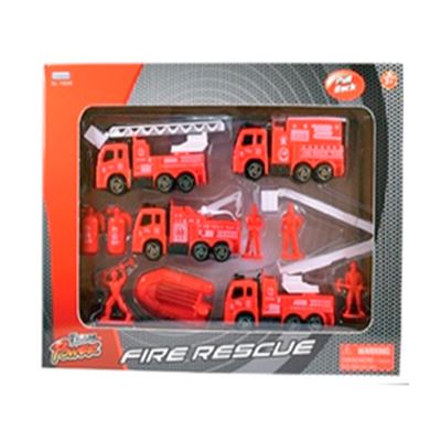 Caja 11 pzas vehículos bomberos y acces