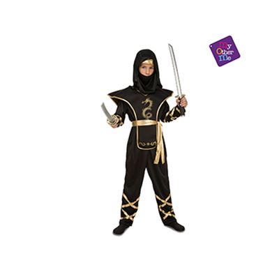 Black ninjamono con capucha, armadura, cinturón y
