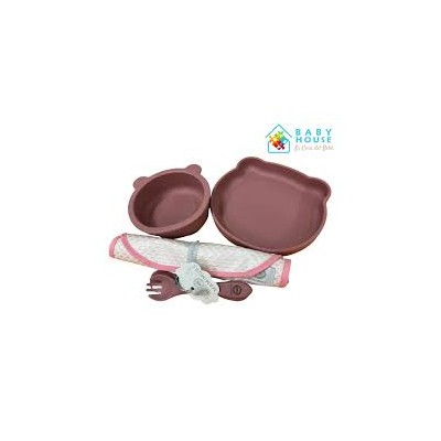 PACK VAJILLA SILICONA ROSA GRIS