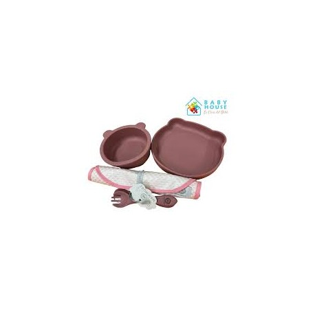 PACK VAJILLA SILICONA ROSA GRIS
