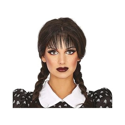 PELUCA TRENZAS NEGRAS CON FLEQUILLO EN CAJA