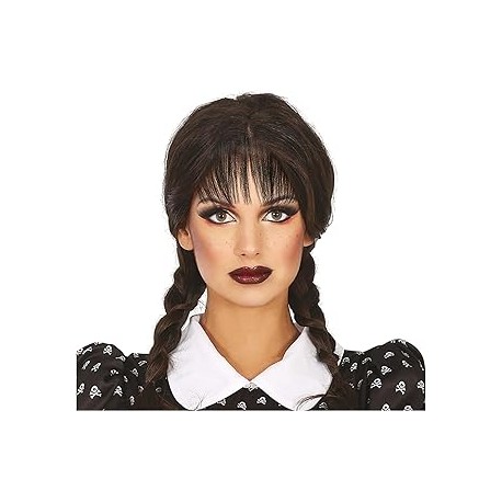 PELUCA TRENZAS NEGRAS CON FLEQUILLO EN CAJA