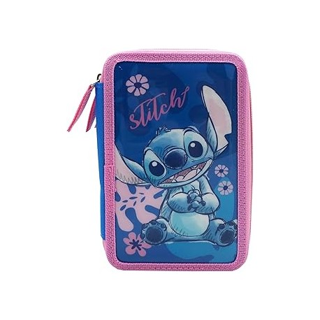 Stitch Plumier 3 Pisos con Material Escolar