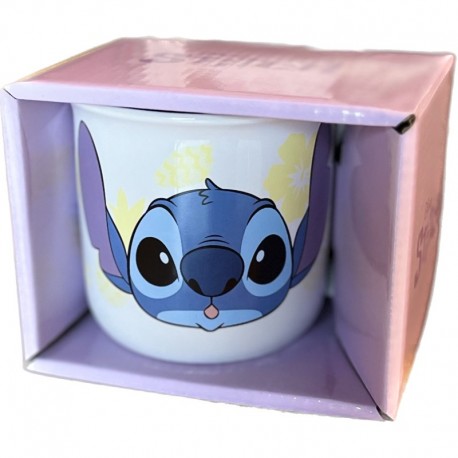 Taza Ceramica Desayuno STITCH PALMS 400 Ml En Caja Regalo