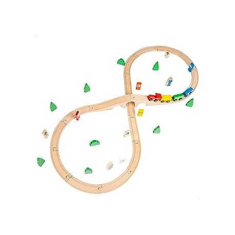 Woomax-Bote Pista Coches Madera 40 Pcs +24m