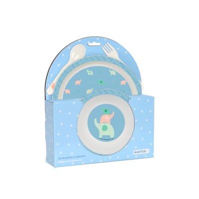 SET PLATOS Y CUBIERTOS ELEFANTES