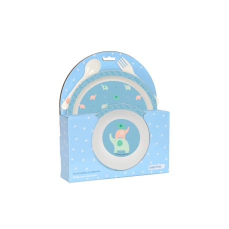 SET PLATOS Y CUBIERTOS ELEFANTES