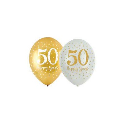 GLOBOS 27 CM 6 U. ANIVERSARIO 50 ORO