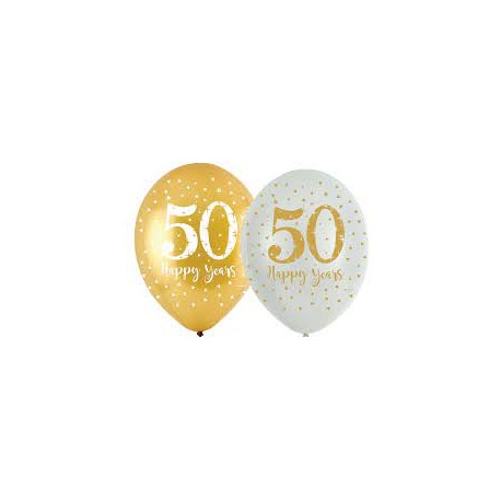 GLOBOS 27 CM 6 U. ANIVERSARIO 50 ORO