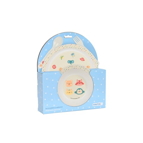 SET PLATOS Y CUBIERTOS CABEZITAS