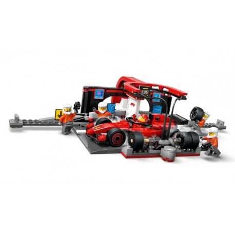 Lego Parada en Boxes de F1® y Equipo de Mecánicos con Coche Ferrari
