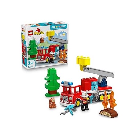 Camión de Bomberos con Manguera y Bomberos